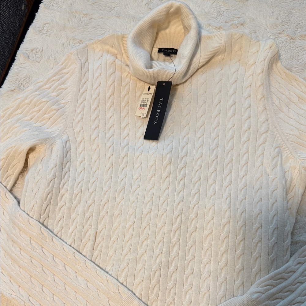 Talbots Women's Ivory Cable Knit Turtleneck Sweater